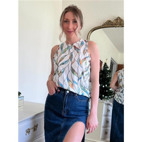 Womens Tank Tops Crewneck Loose Fit Basic Casual Summer Side Split Shirts - Picture 2 of 5